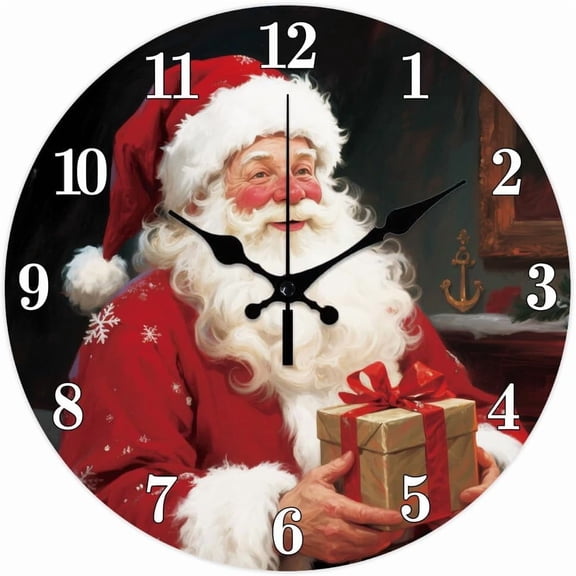 MDF Printed Wall Clock for Home Living Room Bedroom Decoration Flat Round Santa Claus 300mm DIY