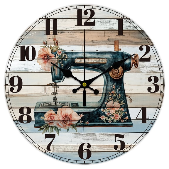 MDF Printed Wall Clock for Home Living Room Bedroom Decoration Flat Round Sewing Machine 300mm DIY