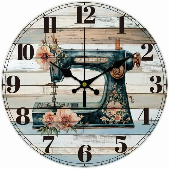 MDF Printed Wall Clock for Home Living Room Bedroom Decoration Flat Round Sewing Machine 300mm