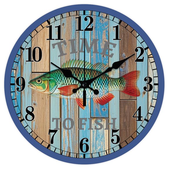 MDF Printed Wall Clock for Home Room Bedroom Decoration Flat Round Fish 300mm MDF