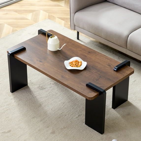 MDF Rectangular Living Room Coffee Table,Modern Minimalist Coffee Table,Metal Support Legs,Easy to Clean,Suitable for Living Room and Lounge Area,Walnut