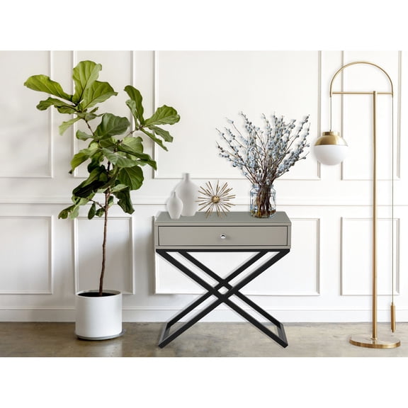 MDF Side Table | Metal Cross Base Style | Bedroom Accent