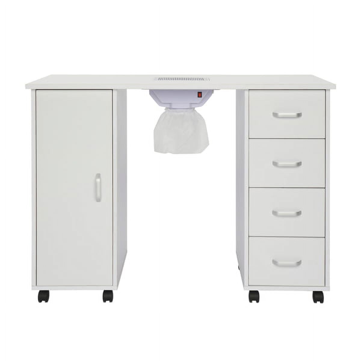 White MDF Nail Table with Single Door and 4 Drawers