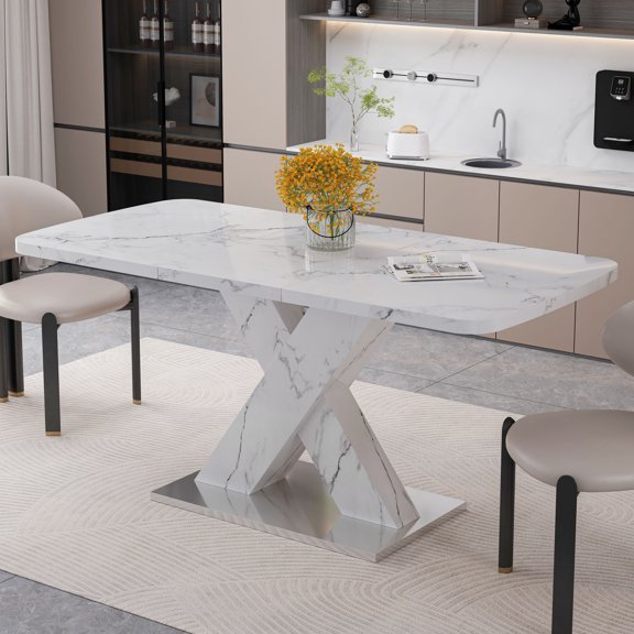 MDF Stretchable Dining Table with Metal Leg / Durable, Simple to Maintain