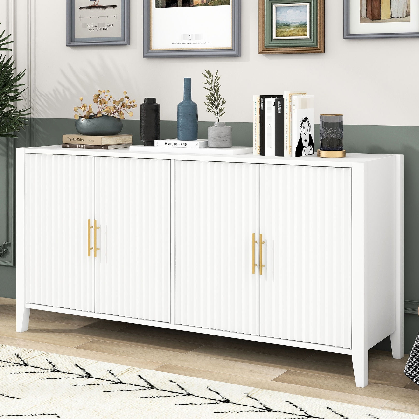 MDF Table Top & Pine Frame - Golden Handles with Wave Pattern - Home ...