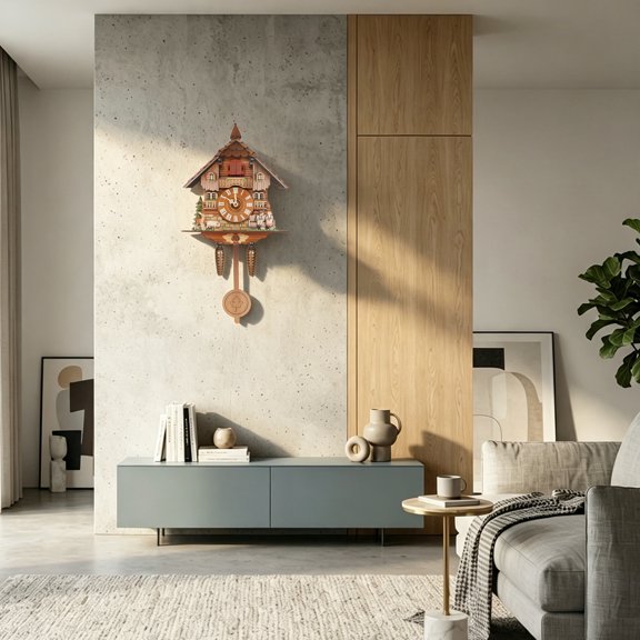 MDF Wall Mount Cuckoo Clock Adjustable Volume Bird Chime 7AM-9PM Indoor Decor Hanging Clock