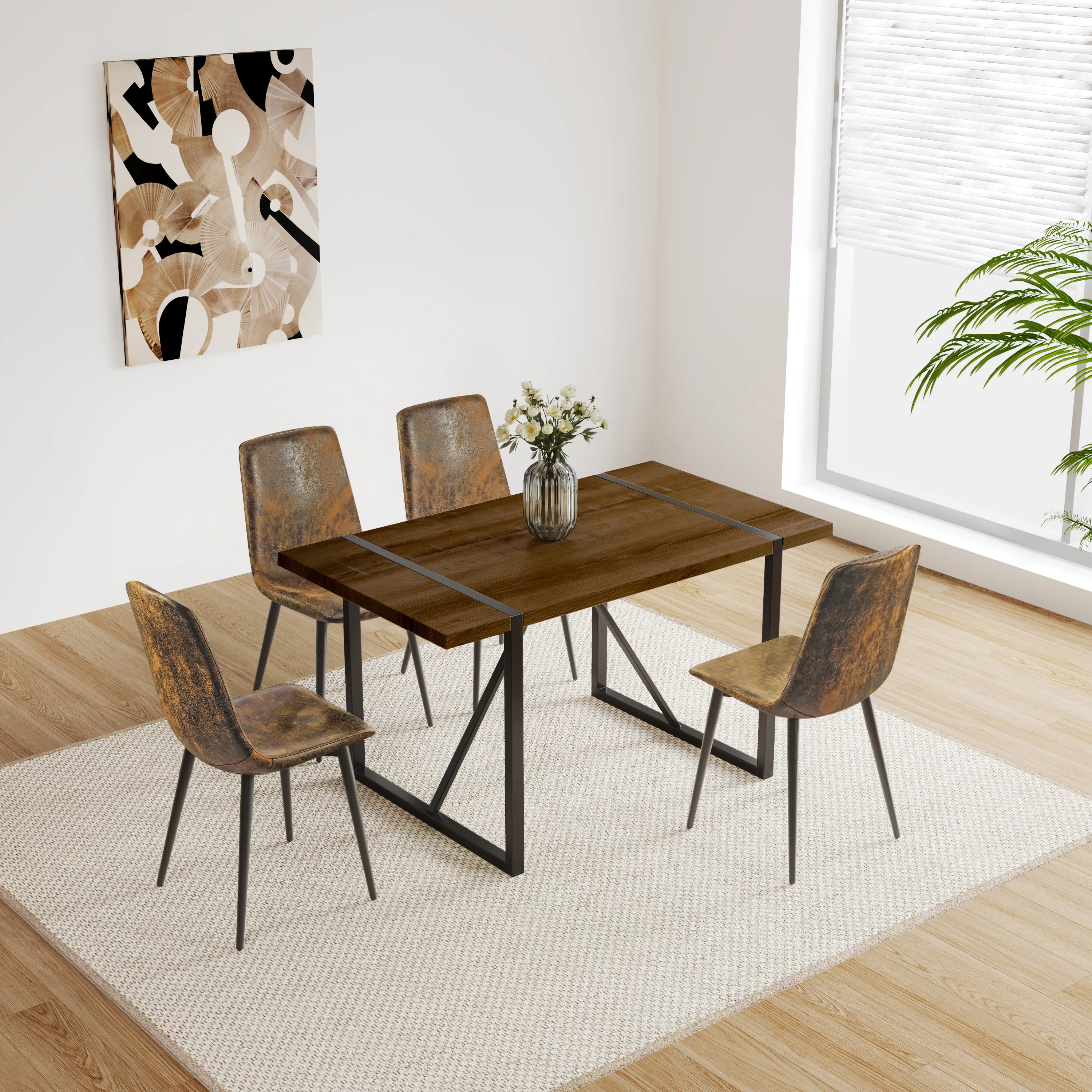 MDF Walnut Colour Dining Table and Modern Dining Chairs Set of 4, Mid ...