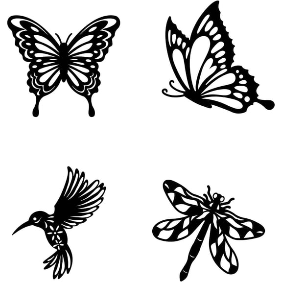 MDF Wood Wall Art Decorations Home Hanging Ornaments Butterfly & Dragonfly & Hummingbird Animal Pattern 270~300x250~300mm 4pcs/set