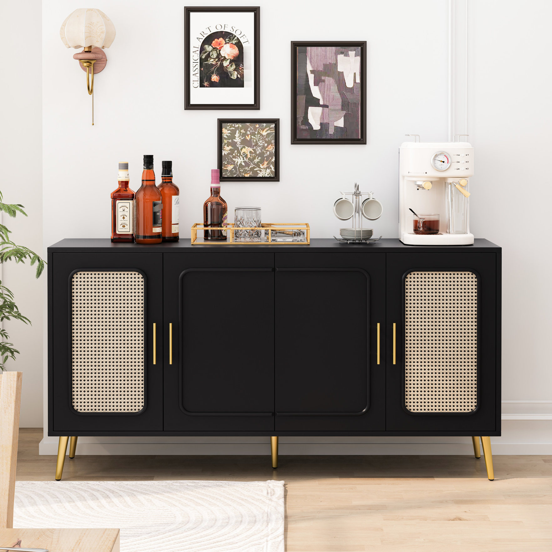 Mdf Rattan Box MDF and Plastic Rattan Four - Door Cabinet - Ample Storage Space ...