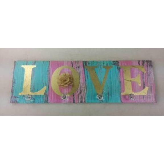 MDF gold wall plaq w/knob-LOVE