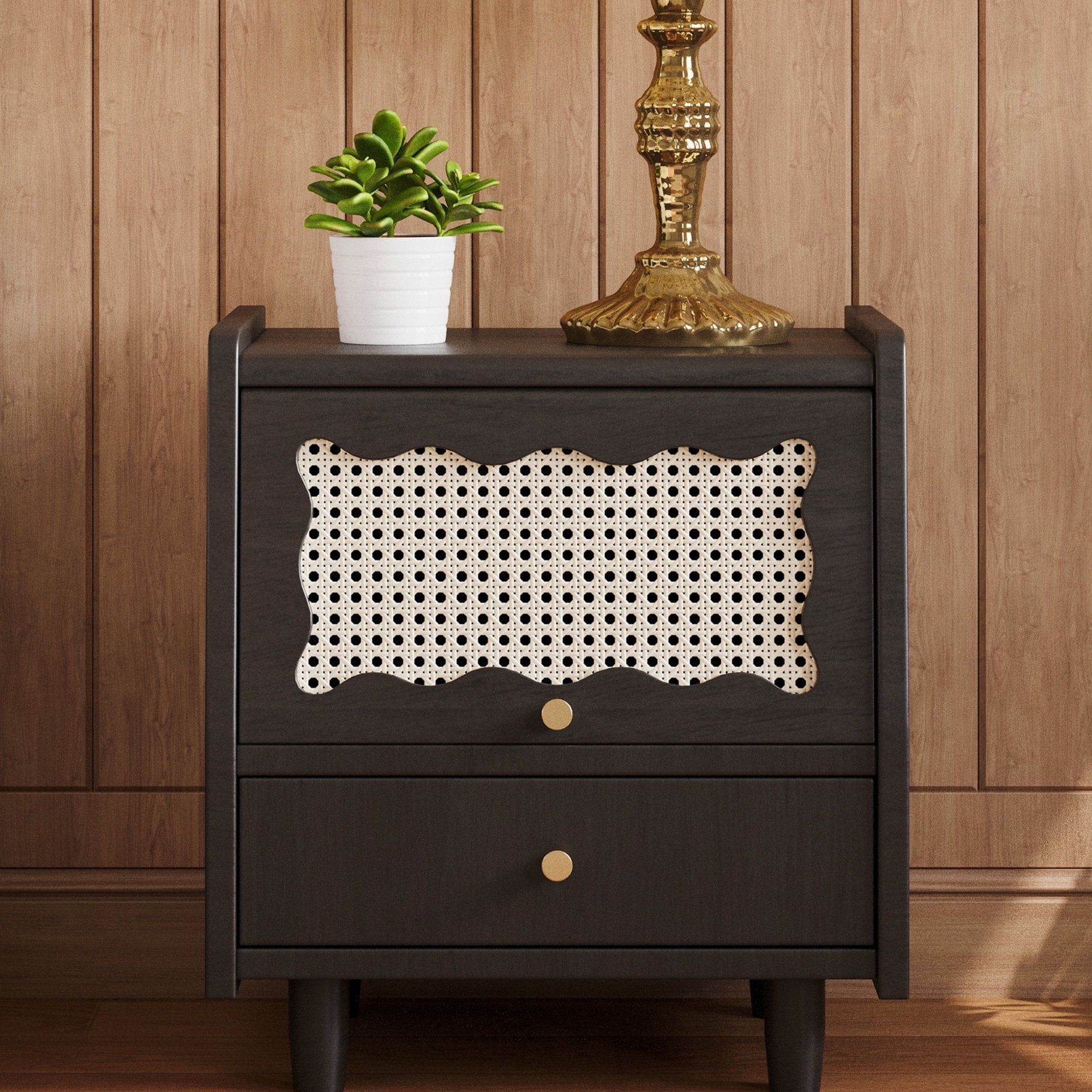 MDF rattan nightstand - Drawer and cabinet storage - Bedroom ...