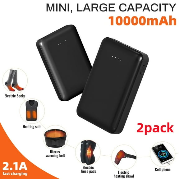 MDHAND 10000mAh Power Bank Battery 5V 2A Rechargeable Charger for Heated Vests Jackets, etc. (2 Pack)