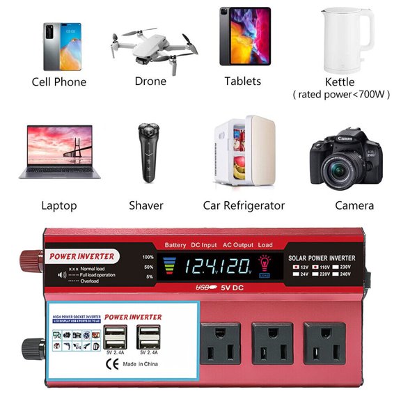 MDHAND 1000W/3000W/4000W Car Power Inverter DC 12V to AC 110V 120V Converter 4USB off Grid Boat LCD
