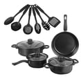 thumbnail image 1 of MDHAND 13-Piece Nonstick Cookware Set, Black Kitchen Pots and Pans Set with Glass Lids, Durable Iron Construction, Gift Box Packaging, 1 of 8