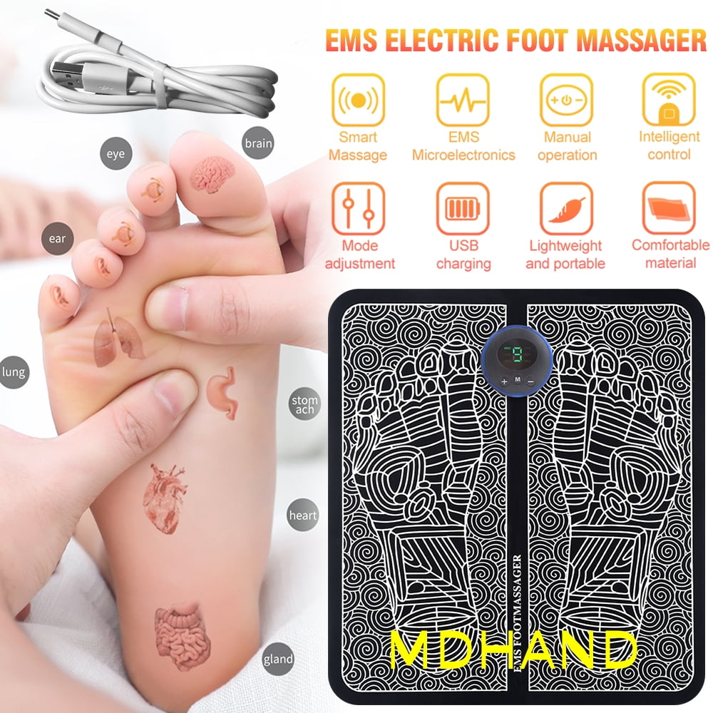 MDHAND EMS Foot Massager for Relief of Pain on the Plantar, Muscle Relaxation, Portable and Rechargeable with 8 Modes and 19 Levels