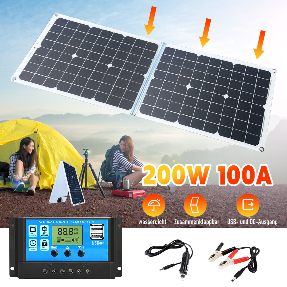 MDHAND 200W Solar Panel Kit 100A 12V Battery Charger with Controller for Car RV Boat Home Roof Van Camping