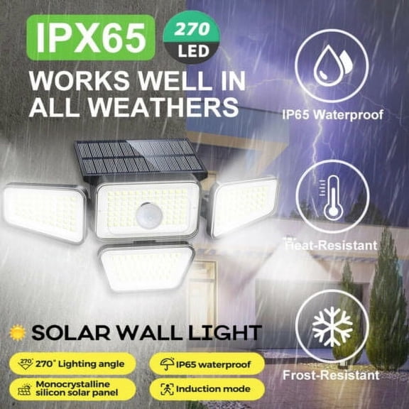 MDHAND 270 Led Solar Motion Sensor Lights Outdoor， Wireless Weatherproof Solar Powered Lights for Steps Yard Garage Porch Patio,IP65 Waterproof with Wide Angle (1 Pack)