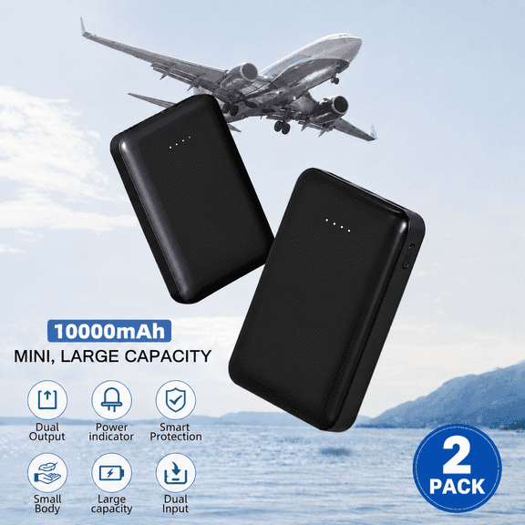 MDHAND 2Pack 10000mAh Electric Suit Power Bank, 5V/2A Fast Charging, Dual Output, for Heated Clothing and Mobile Devices, Black