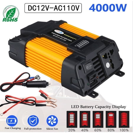 MDHAND 4000W Continuous 4000W Surge Power Inverter with Dual USB Ports for Car