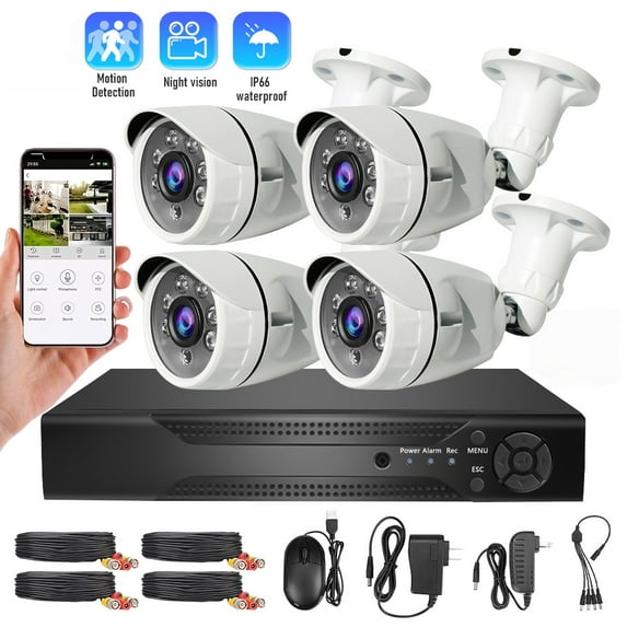 MDHAND 4pcs Wireless Security Camera System, 4CH 1080P Surveillance Cameras with Night Vision, IP66 Waterproof for Indoor Outdoor