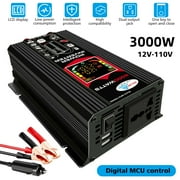MDHAND 3000W 12V Pure Sine Wave Battery Converter DC 12V to AC 110V with Built-in 2 USB port,1 Socket,LCD Display and 1 Cigarette Lighter Adapter Solar Power Inverter