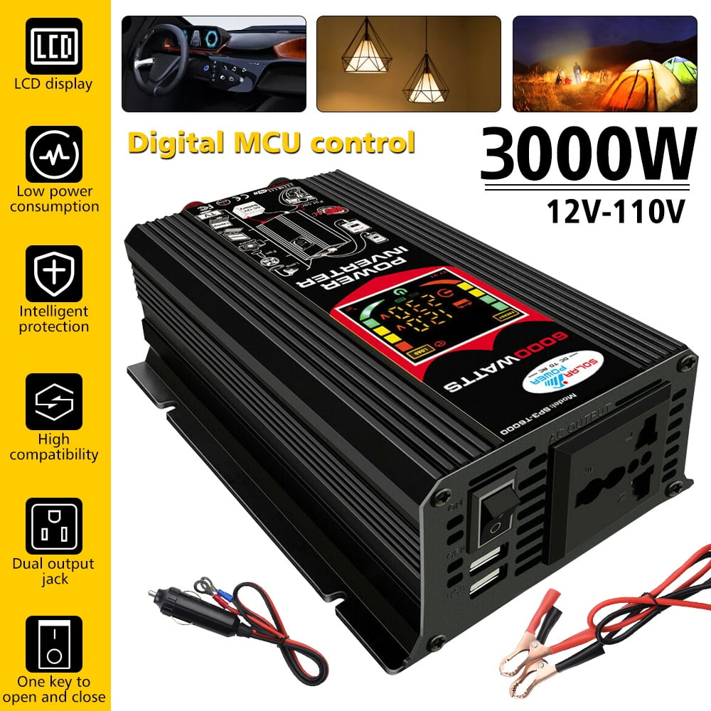 MDHAND 3000W Car Power Inverter DC 12V to AC 110V Car Converter with LED Display Remote, Black