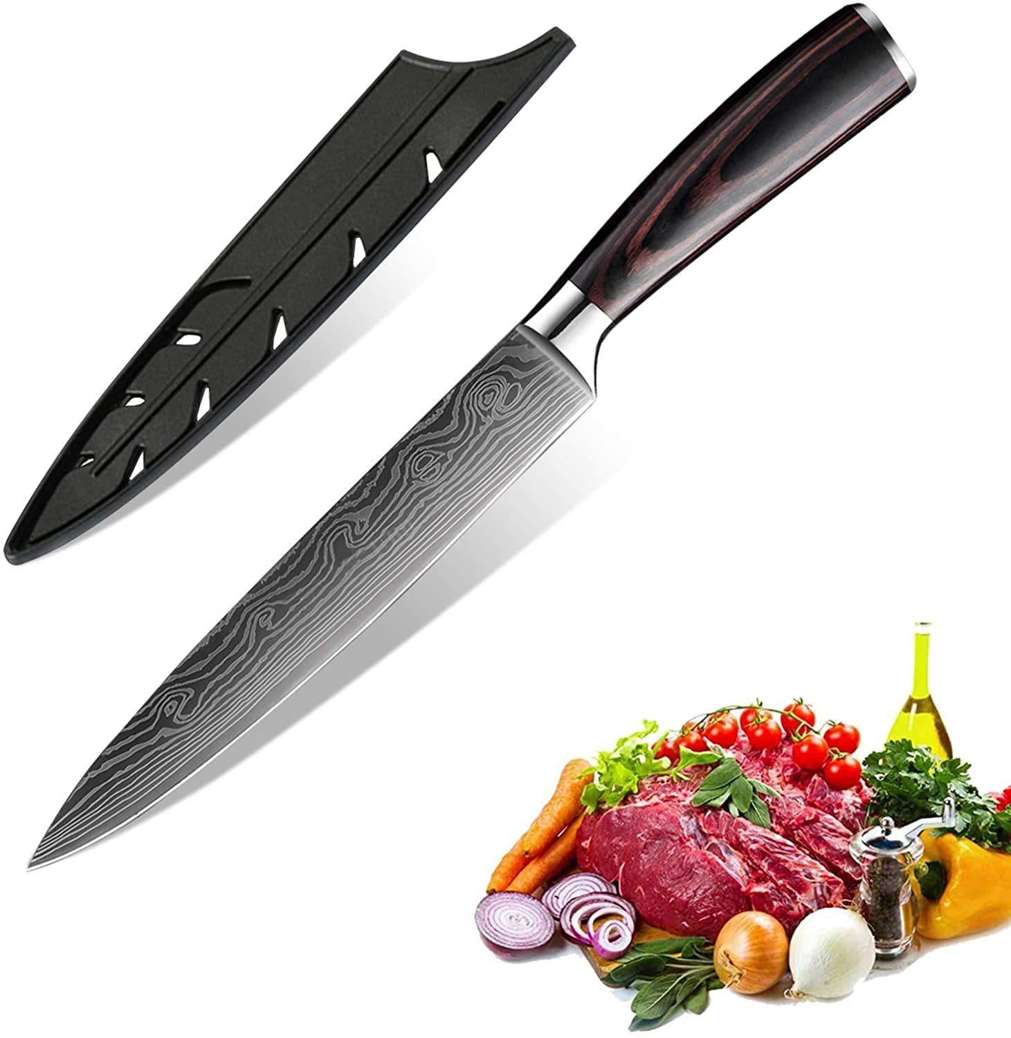 MDHAND 8" Slicing Knife, Laser Damascus High Carbon Stainless Steel