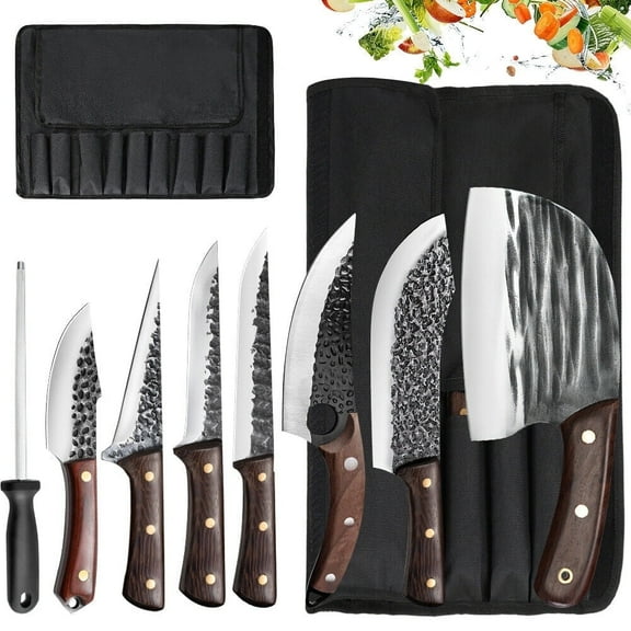 MDHAND 8-piece butcher knife set with roll bag for cutting meat, cutting vegetables professional kitchen set
