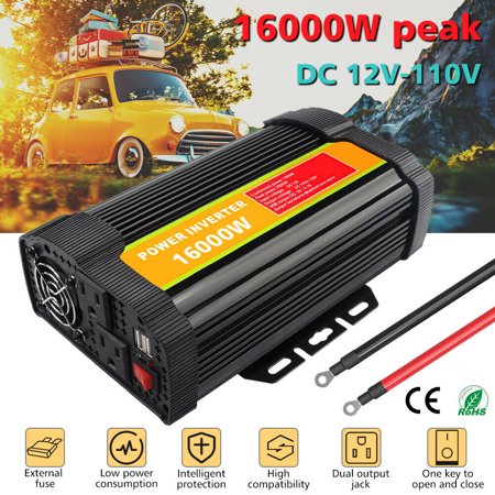 MDHAND 8000W Continuous/16000W Peak Car Power Inverter DC 12V to AC 110V Adapter with 2 AC Outlets and 2.1A Dual USB Charging Port