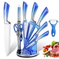 thumbnail image 1 of MDHAND 9-Piece Blue Gradient Handle Knife Set, 5 Stainless Steel Knives with Block, Sharpening Rod, Scissors and Peeler, for Home Kitchen, 1 of 8
