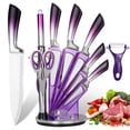 thumbnail image 1 of MDHAND 9-Piece Purple Gradient Handle Knife Set, 5 Stainless Steel Knives with Block, Sharpening Rod, Scissors and Peeler, for Home Kitchen, 1 of 8