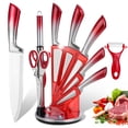 thumbnail image 1 of MDHAND 9-Piece Red Gradient Handle Knife Set, 5 Stainless Steel Knives with Block, Sharpening Rod, Scissors and Peeler, for Home Kitchen, 1 of 8