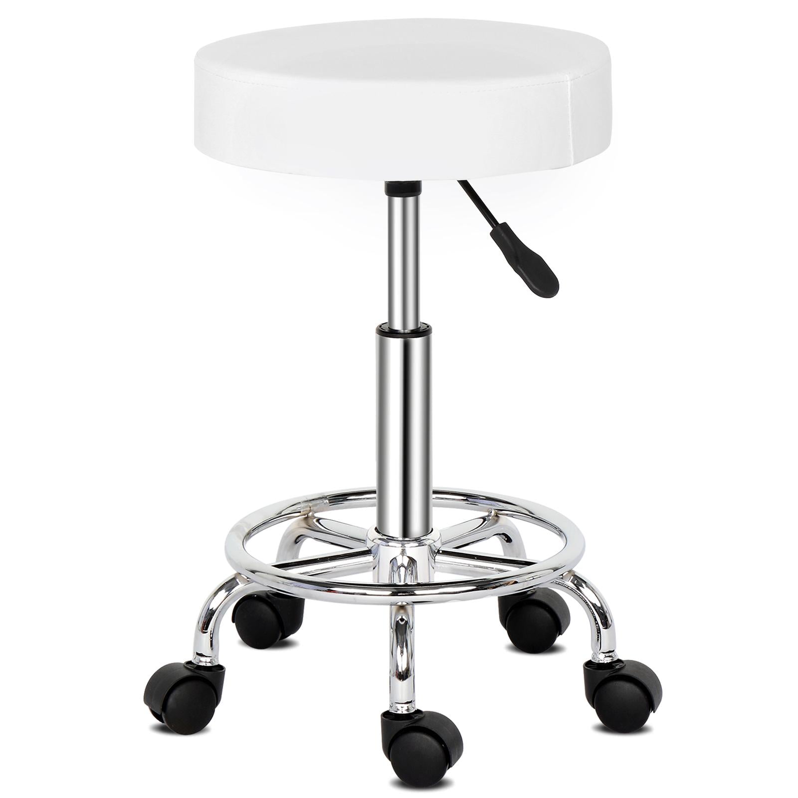 White Adjustable Swivel Round Bar Stool with Chrome Base