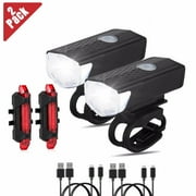 MDHAND 2Pack Bike Lights, 3 Lights Modes USB Rechargeable Bike Headlight & Taillight Set, Waterproof Safety Bike Front & Rearlight for Road, Mountain, Night Riding