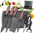 thumbnail image 1 of MDHAND Brown 7-Piece Kitchen Knife Set, Black Handle German Stainless Steel Knives with Non-Stick Coating, Ergonomic Non-Slip Grip, Ultra Sharp, Dishwasher Safe, 1 of 8