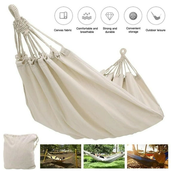 MDHAND Camping Hammock,2-Person Cotton Hammock with Carry Bag,Best Hammock For Camping,Travel,Support 600lbs,Beach,Home Bedroom Bed Swing(White)