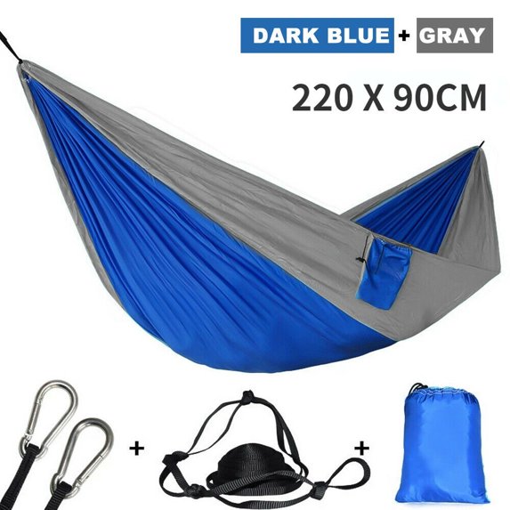 MDHAND Camping Hammock,Portable 2-Person Durable 210D Nylon Taffeta Camping Hammock W /2 Tree straps/2 Carabiners/Carry Bag,Support 440lbs,Blue