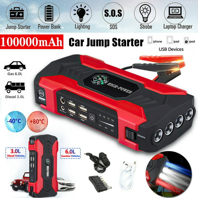 MDHAND Car Jump Starter, 100000mAh Portable Charger Power Bank with LED  Flash Light, Emergency Charger Battery Power Bank, Car Booster Starting  Device 