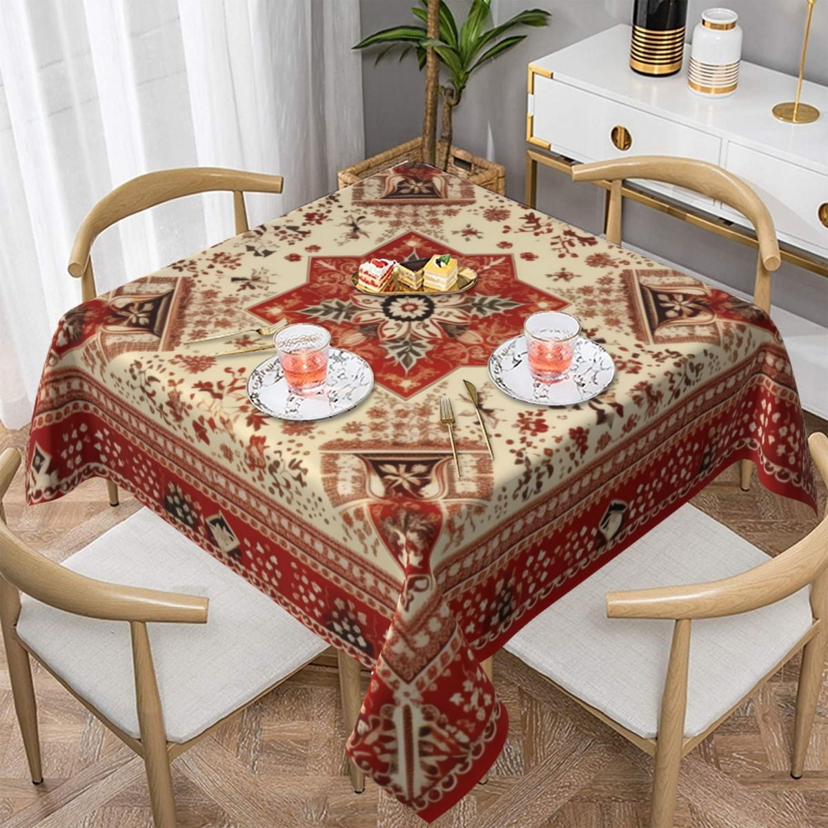 MDHAND Christmas Patterns Square Decorative Tablecloth for Party 54x54