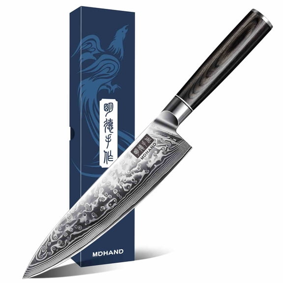 MDHAND Damascus Chef Knife 8 Inch Japanese Hand Forged High Carbon Steel Kitchen Knife Gift Box