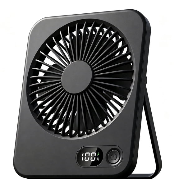MDHAND Desktop Fan, 5 Speeds with Battery Level Indicator, USB Rechargeable, Quiet Motor, Black