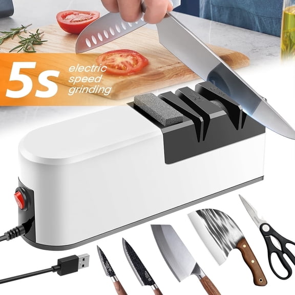 MDHAND Electric Knife Sharpener, 5-in-1Automatic Kitchen Knife Sharpeners with Non-Slip Base for Kitchen Knives, Scissors
