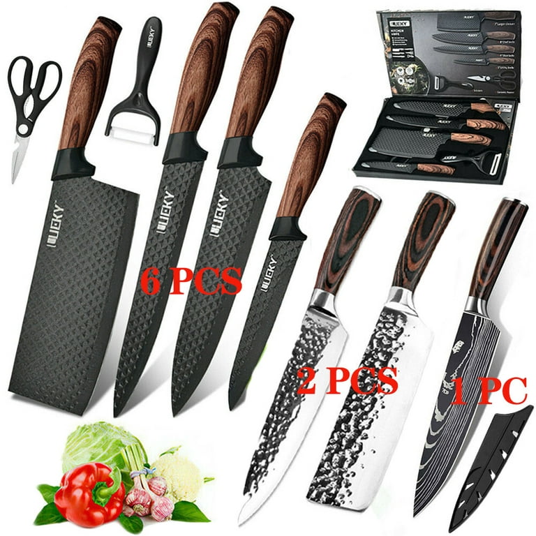 KINGOD Chef Knife Set Sharp Knife, German High Carbon Stainless Steel  Kitchen Knife Set 4 PCS-8 Chefs Knife,Carving Knife &7 Santoku Knife&5