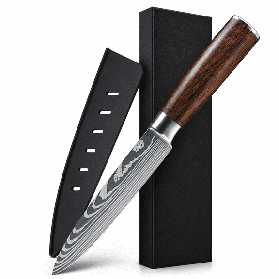 MDHAND Kitchen Chef Knife with Sheath 7CR17 Stainless Steel Laser Pattern Pakka Wood Handle Gift Box Sharp Cutting Slicing Chopping