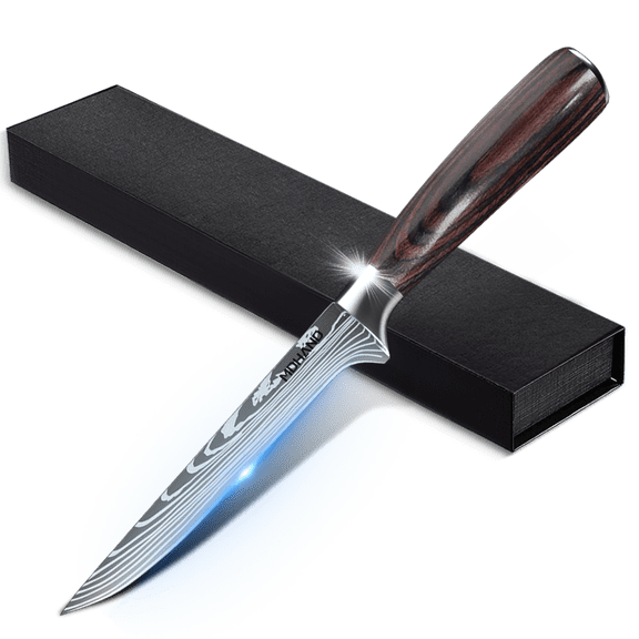 MDHAND Kitchen Knife with Gift Box, 7CR17 Stainless Steel Blade with Laser Damascus Pattern, Pakka Wood Handle, Sharp Chef Knife for Slicing Chopping Dicing, Home Kitchen Gift