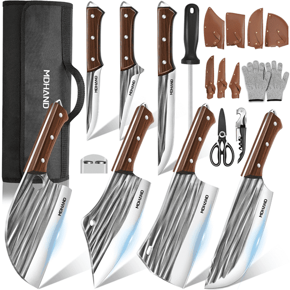 MDHAND Kitchen Knife Set 7 Knives with Sheaths and Full Accessory Kit, 14-piece