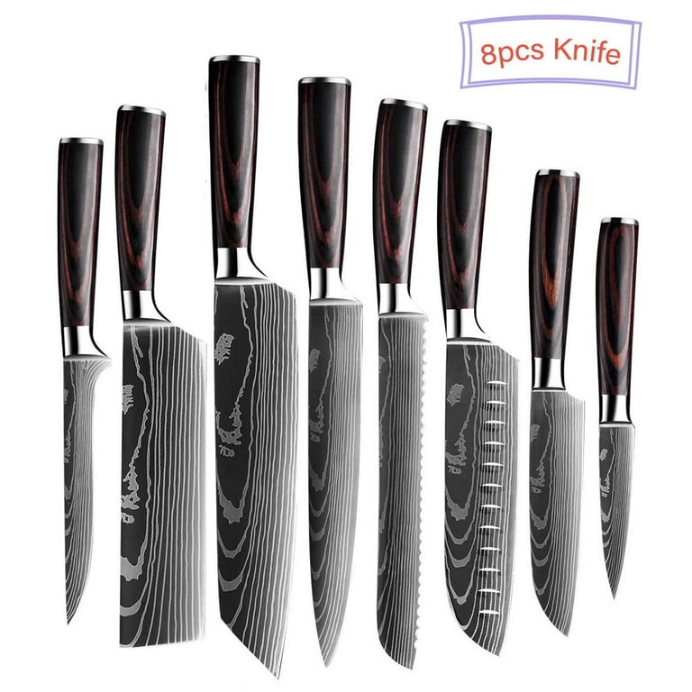 Hand Forged Damascus Steel 7 Pcs Chef Knife Set, Unique Handles