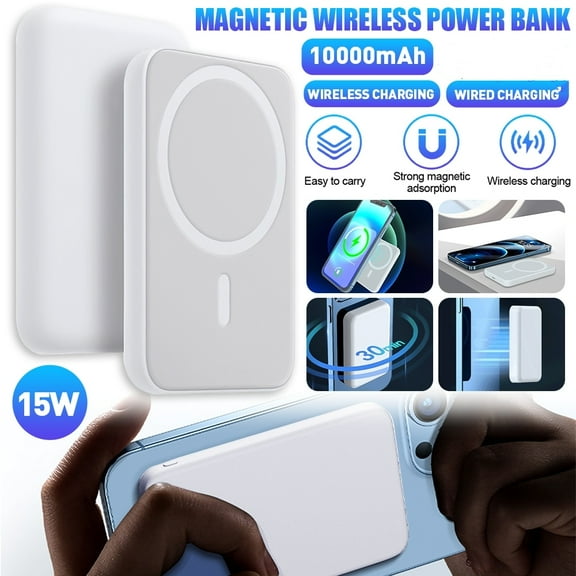 MDHAND Magnetic Power Bank Battery Pack 10000mAh Wireless Portable Charger PD 10W for Phone, White