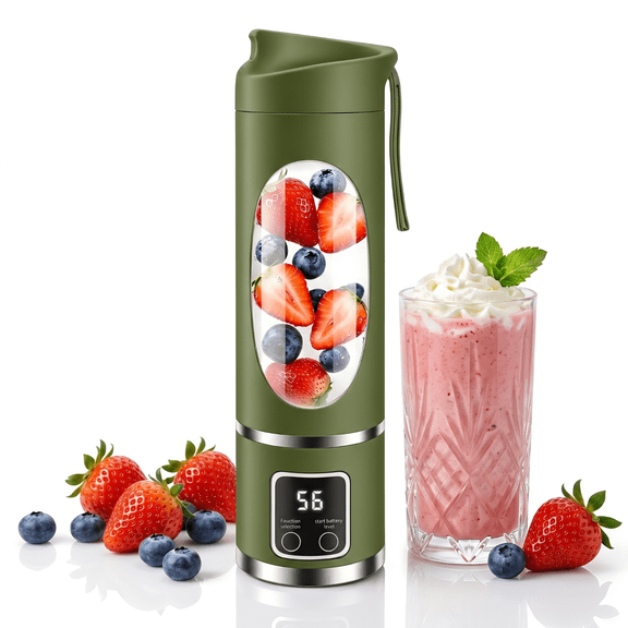 MDHAND Portable Blender with Heat Function, 150W Personal Smoothie Blender, 12 Blades USB Rechargeable, 500ML Mini Blender Cup LED Display, Ice Crusher for Gym Office Travel Camping, Matcha Green