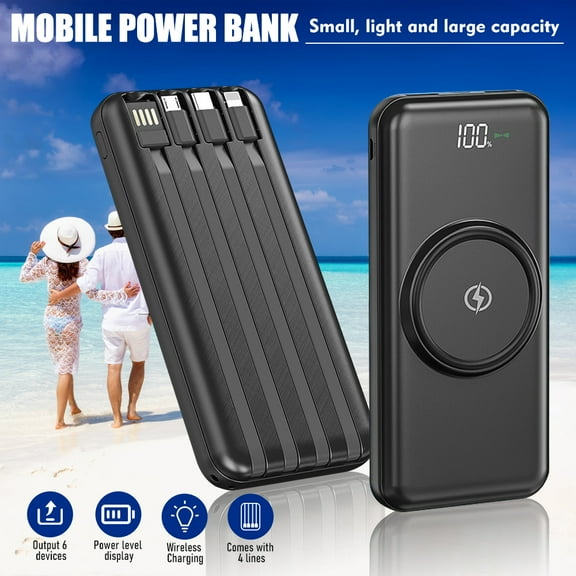 MDHAND Portable Power Bank Charger - 10000mAh Power Bank Flashlight Quick Charge and Built in Out/Input Cables Wireless Charger for Smart Devices and Cell Phones